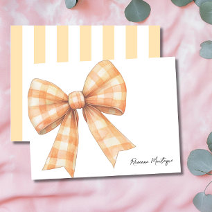 Peach Elegant Gingham Bow Thank You Note Card