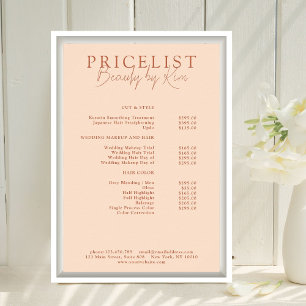 Peach, Elegant, Salon Price List Poster