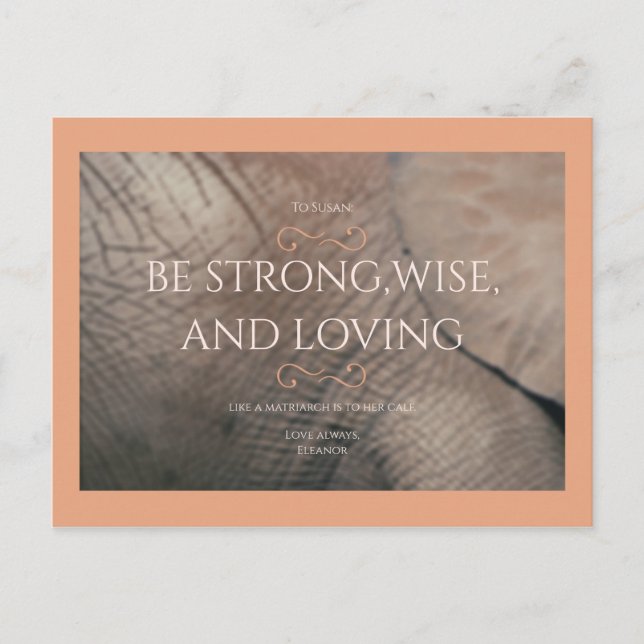 Peach Elephant Baby Shower Postcard (Front)