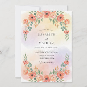 Peach Enchanted Watercolor Wedding Invitation