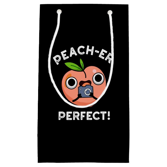 Peach-er Perfect Funny Peach Pun Dark BG Small Gift Bag (Front)