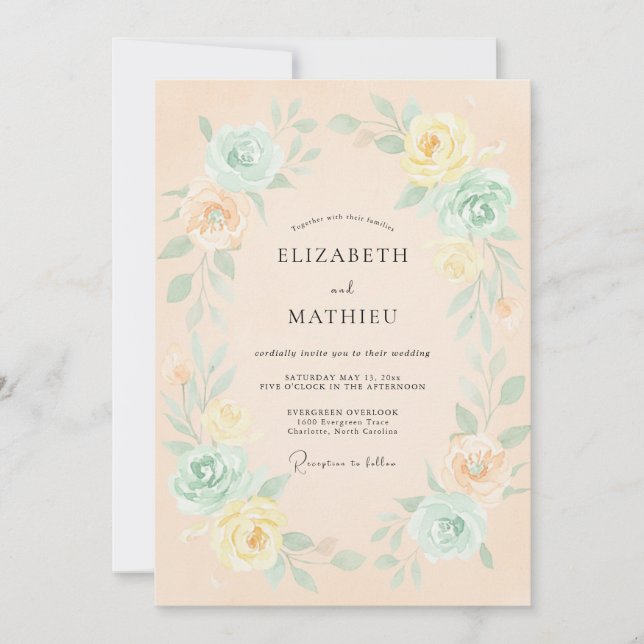 Peach Ethereal Bloom Wedding Invitation (Front)