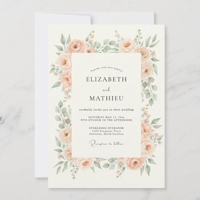 Peach Ethereal Blossom Wedding Invitation (Front)