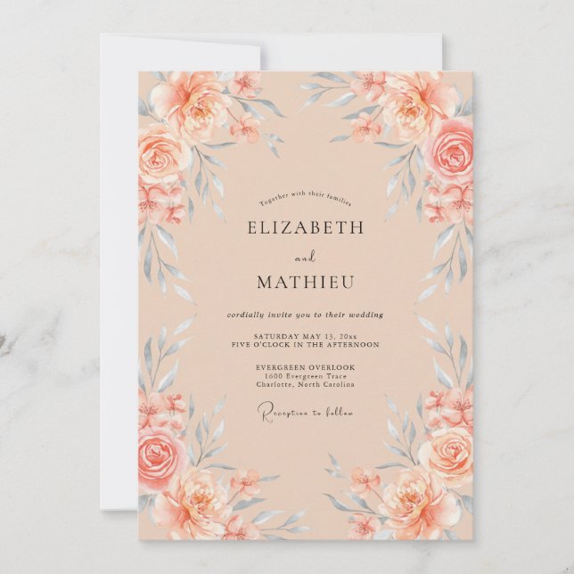Peach Ethereal Watercolor Wedding Invitation (Front)
