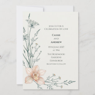 Peach Eucalyptus Botanical Wedding Invitation