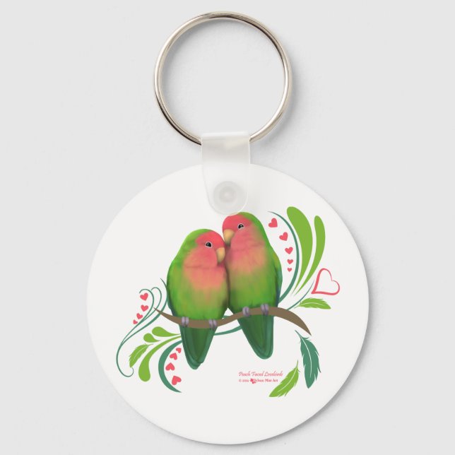 Peach Faced Love Birds Key Ring (Front)