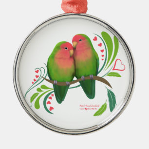 Peach Faced Love Birds Metal Tree Decoration