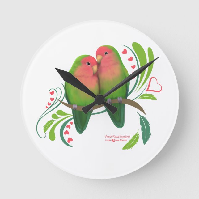 Peach Faced Love Birds Round Clock (Front)