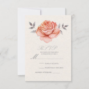 Peach Fairy Tale Glitter Rose Leaves RSVP Reply