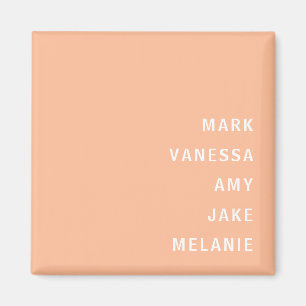 Peach Family Names Monogram Minimalist White Text Magnet