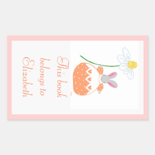 Peach fifi daisy bunny bookplate rectangular sticker