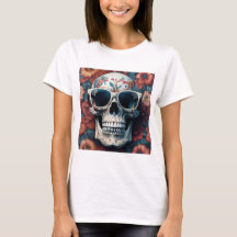 Peach Floral 3D Dead Skull wearing sunglasses