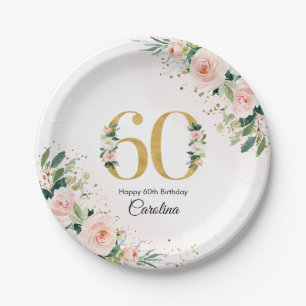 Peach Floral 60th Birthday Paper Plates