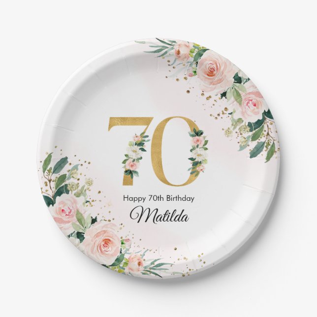 Peach Floral 65th Birthday Paper Plates (Front)
