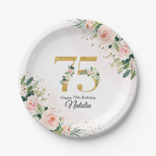 Peach Floral 75th Birthday Paper Plates