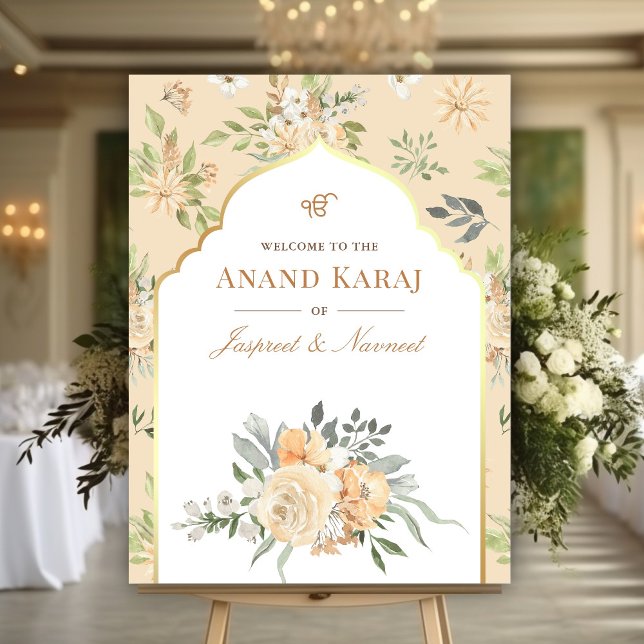 Peach Floral Anand Karaj Sikh Wedding Welcome Sign (Creator Uploaded)