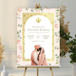 Peach Floral Anand Karaj Sikh Wedding Welcome Sign