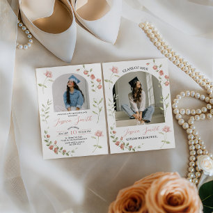Peach Floral Arch Photo Graduation Invite