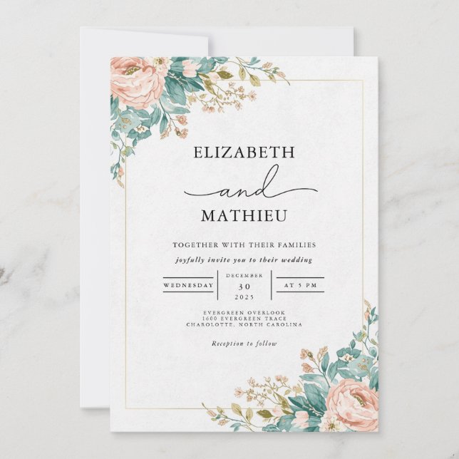 Peach Floral Arch Wedding Invitation (Front)