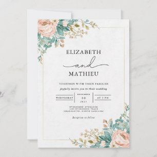 Peach Floral Arch Wedding Invitation