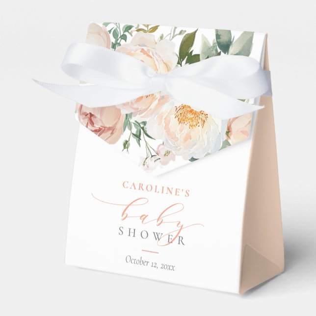 Peach Floral Baby In Bloom Girl Baby Shower Favour Box (Front Side)
