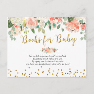 Peach Floral Baby Shower Books for Baby Invitation Postcard