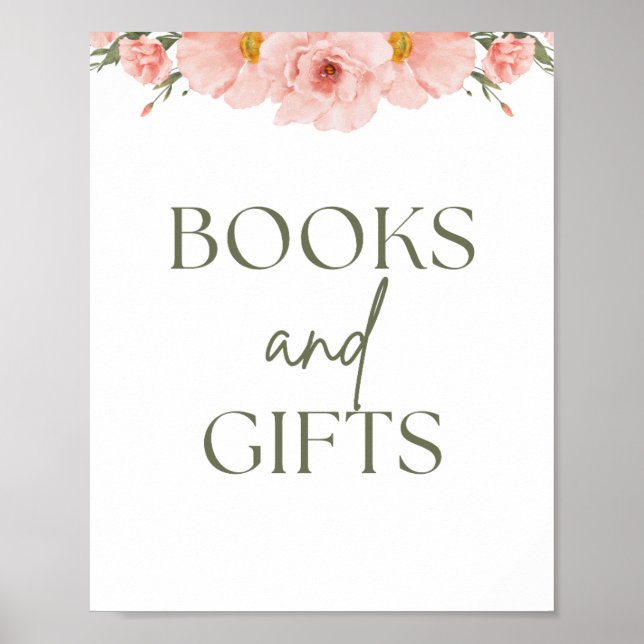 Peach Floral Baby Shower Books & Gifts Poster (Front)