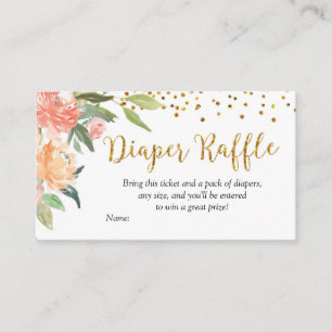 Peach Floral Baby Shower Diaper Raffle Enclosure Card