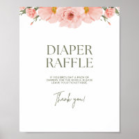 Peach Floral Baby Shower Diaper Raffle Poster