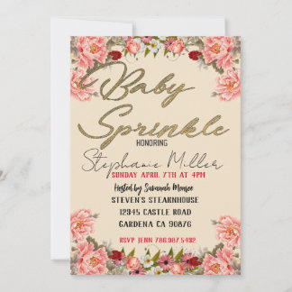 Peach floral Baby Shower sprinkle invitation