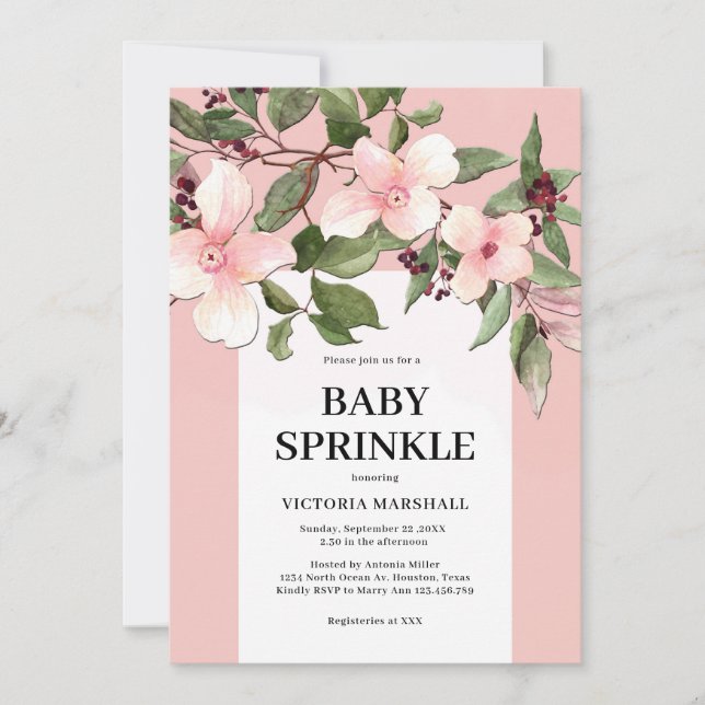 Peach Floral Baby Sprinkle Invitation (Front)