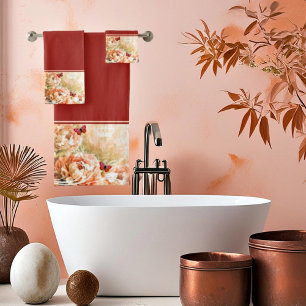 Peach floral bath towel set
