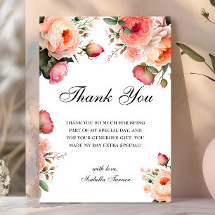 Peach Floral   Birthday Thank You Card