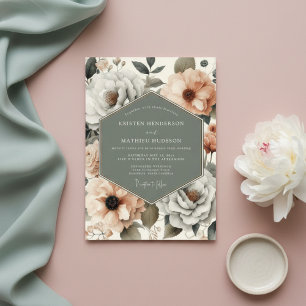 Peach Floral Bloom Wedding Invitation