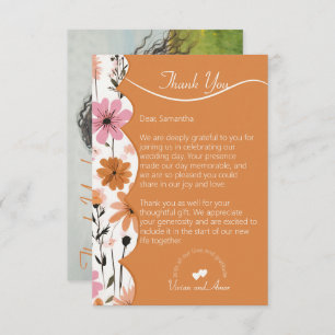 Peach Floral Boarder and Burnt Orange Wedding  Thank You Card
