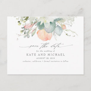 Peach Floral Boho Save the Date Postcard