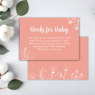 Peach Floral "Books for Baby" Baby Shower  Enclosure Card