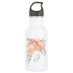 Peach Floral Bouquet with any Monogram 532 Ml Water Bottle
