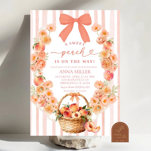 Peach Floral Bow Coquette Baby Shower Invitation (Creator Uploaded)
