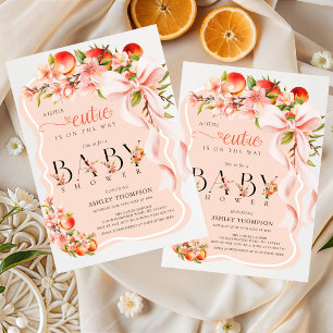 Peach Floral Bow Little Cutie Baby Shower  Invitation