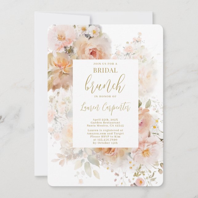 Peach Floral Bridal Shower Brunch Invitation (Front)