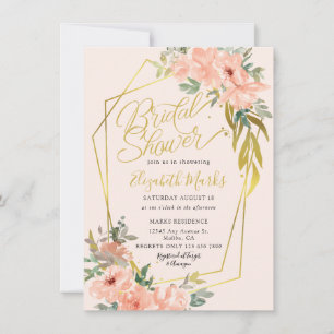  Peach Floral Bridal Shower  Invitation