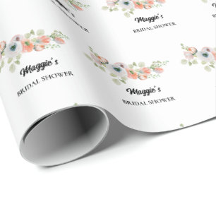 Peach Floral Bridal shower  Wrapping Paper