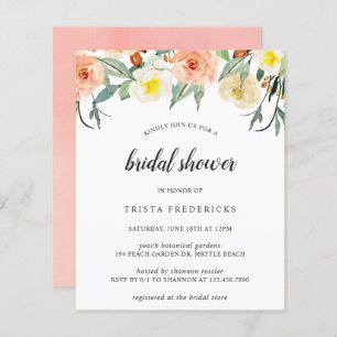 Peach Floral Budget Bridal Shower Invitation