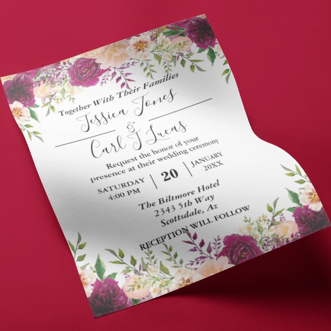 Peach Floral Burgundy Watercolor Autumn Budget  Flyer (Creator Uploaded)