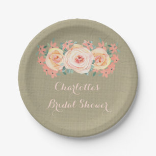 Peach Floral Burlap Bridal Shower Plate