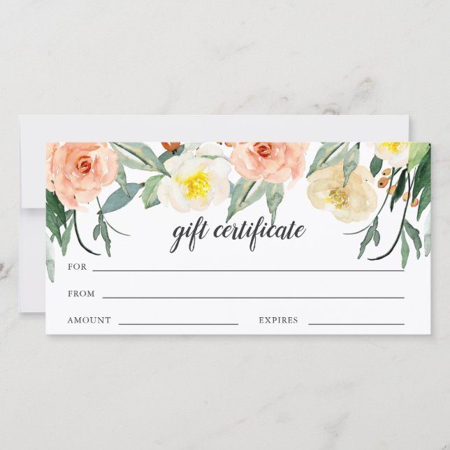 Peach Floral Business Gift Certificate (Front)