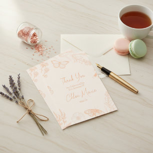 Peach Floral Butterfly Birthday  Thank You Card