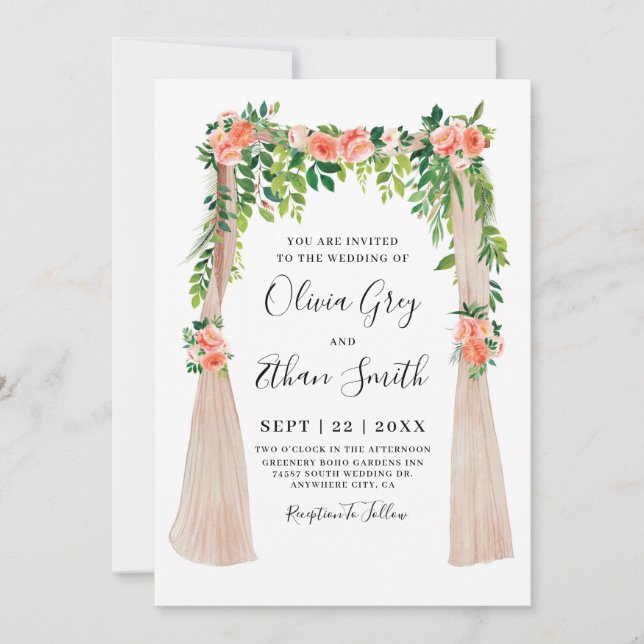 Peach floral Canopy Wedding Invitation (Front)