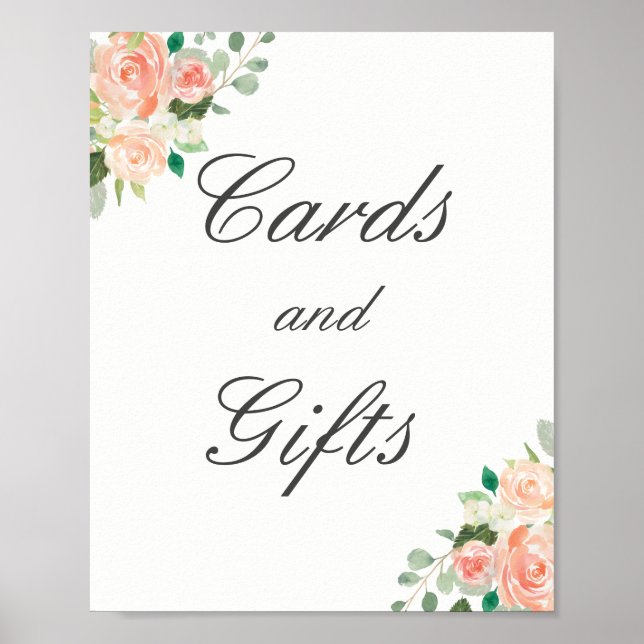 Peach Floral Cards And Gifts Wedding Poster (Front)